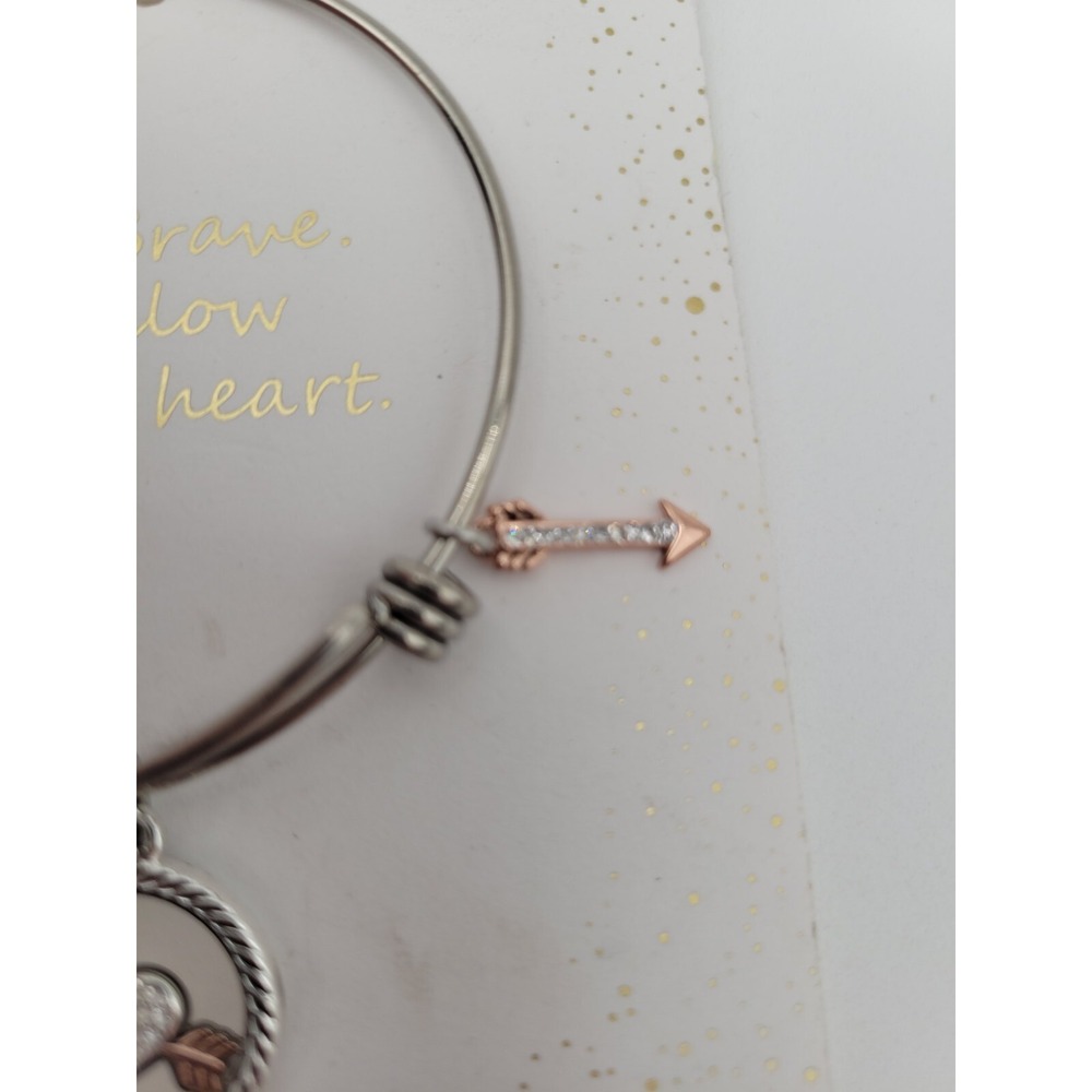 LA Rocks Footnotes Charm Bracelet Be Brave Follow Your Heart Silver Tone - Picture 4 of 5